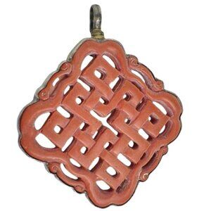Coreen Cordova Que Milagro Carved Cinnabar Sterling Silver Eternal Knot Pendant